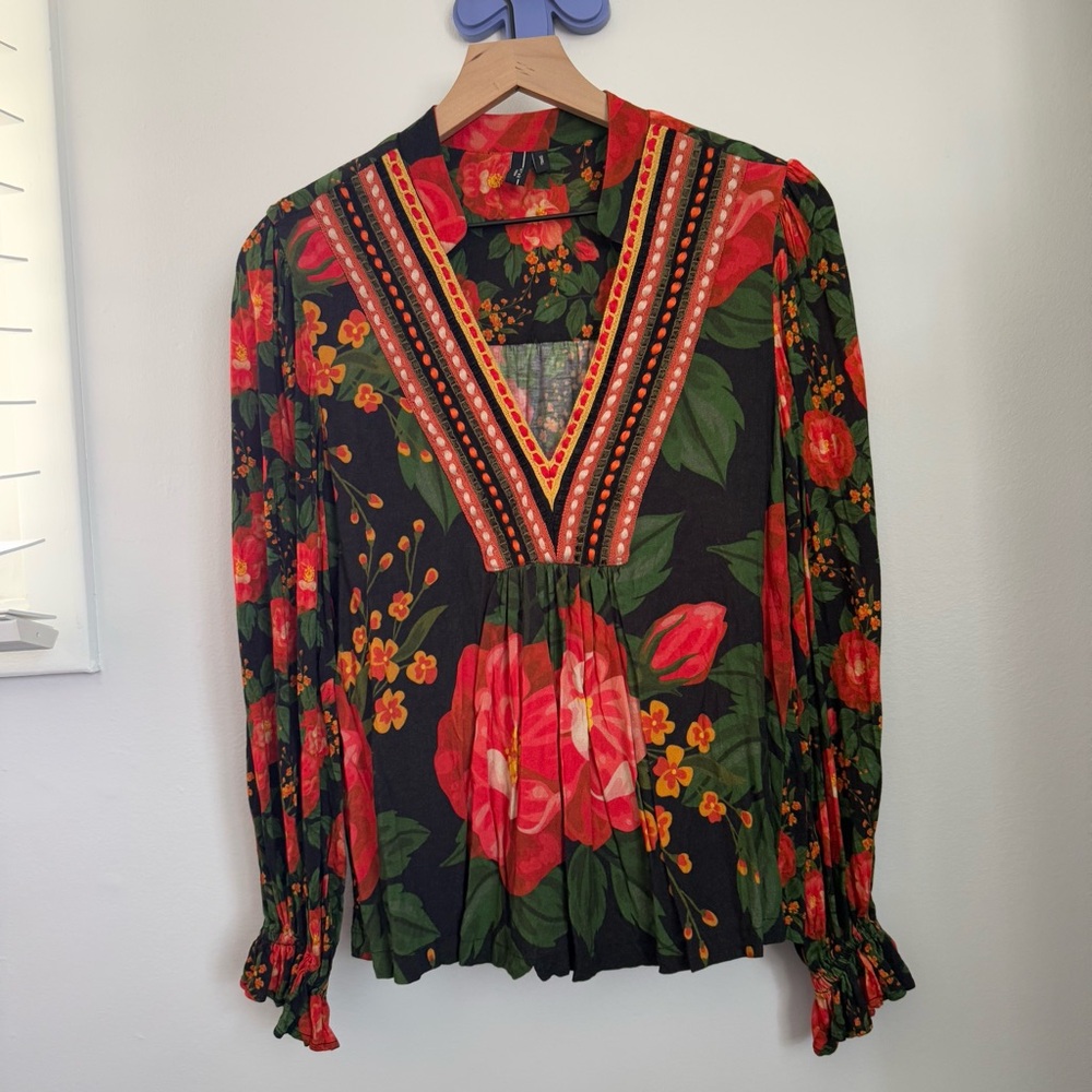 Anthropologie Blank London Small Stephanie Black Red Rose Peasant Spring Relaxed